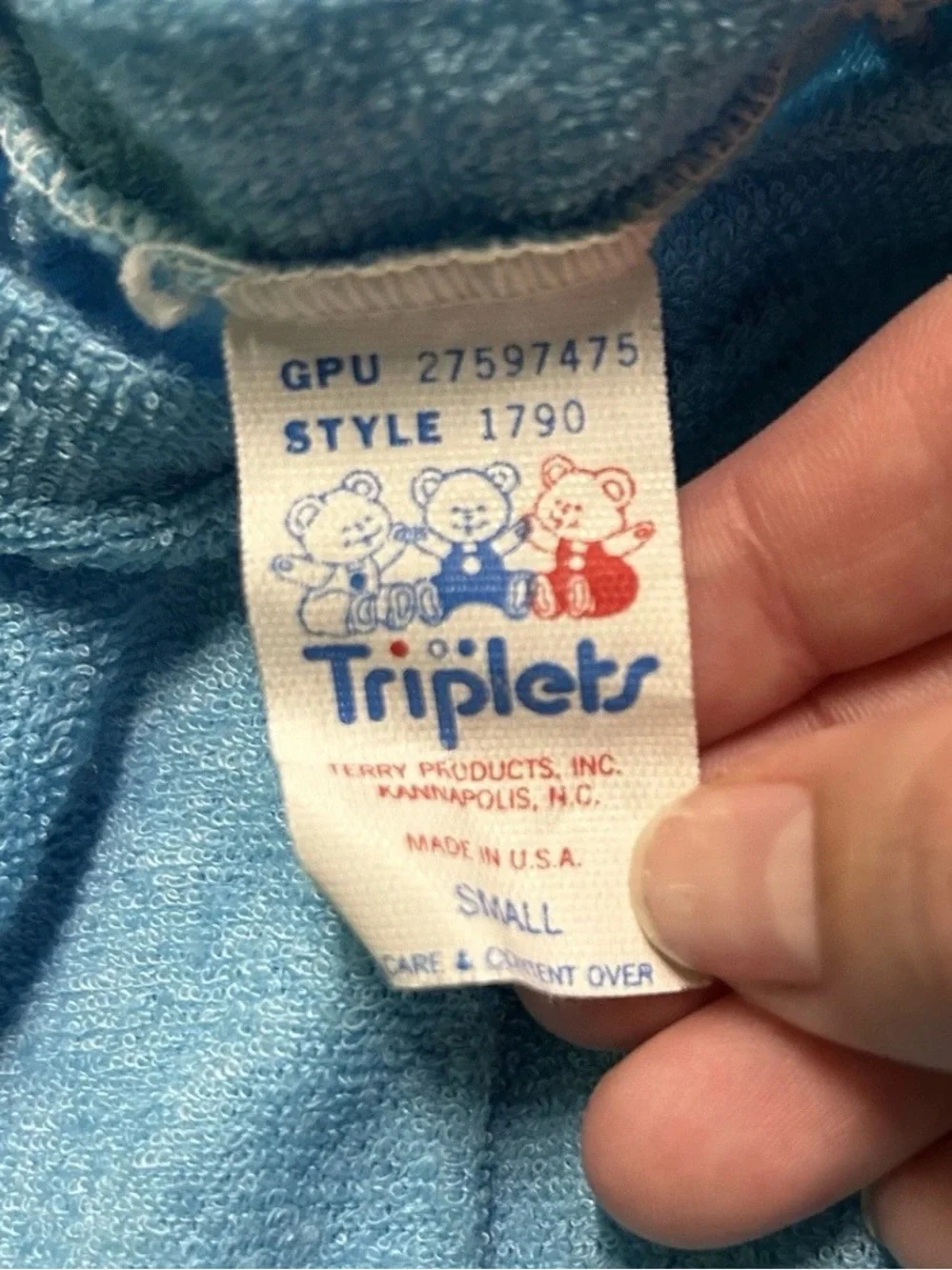 Vintage Baby Triplets Terry Cloth Footie Pajamas Size 0-3 Months